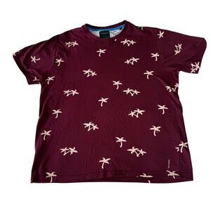 DENIM & FLOWER Ricky Singh Mens Palm Tree Print Burgundy Short Sleeve T Shirt XL